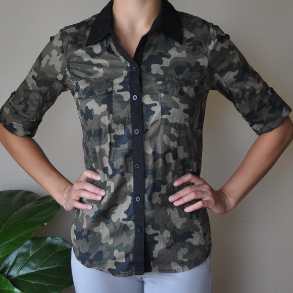 South Pole Tops - Southpole Camo Button Down 3/4 Sleeve Shirt